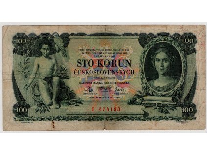 ČESKOSLOVENSKO. 100 korun 1931. Série J. Nov. 23a.