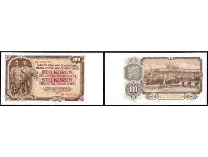 ČESKOSLOVENSKO. 100 korun 1953. Nov. 96a.  Ruský tisk. Výběr sériových čísel. UNC