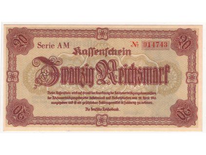LIBEREC / Reichenberg. 20 Reichsmark. 28. 4.1945. Série AM.