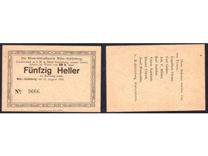 ŠUMPERK / Mährisch Schönberg. Mineralölraffinerie. 50 Heller 1914.