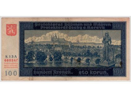Protektorát Čechy a Morava. 100 korun 1940. Série A 13. Nov. 38a.