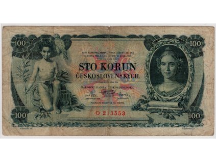 ČESKOSLOVENSKO. 100 korun 1931. Série O. Nov. 23a.