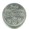DANZIG / Gdańsk. 1/2 Gulden 1923. Ag.